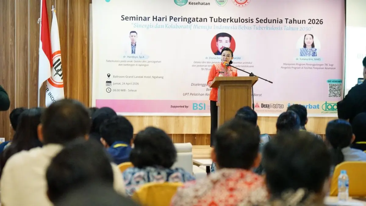Bupati Landak Karolin Margret Natasa membuka Seminar Peringatan Hari Tuberkulosis Sedunia Tahun 2026 yang digelar IDI Kabupaten Landak pada Jumat (24/4). (DOK HUMAS PEMKAB LANDAK)