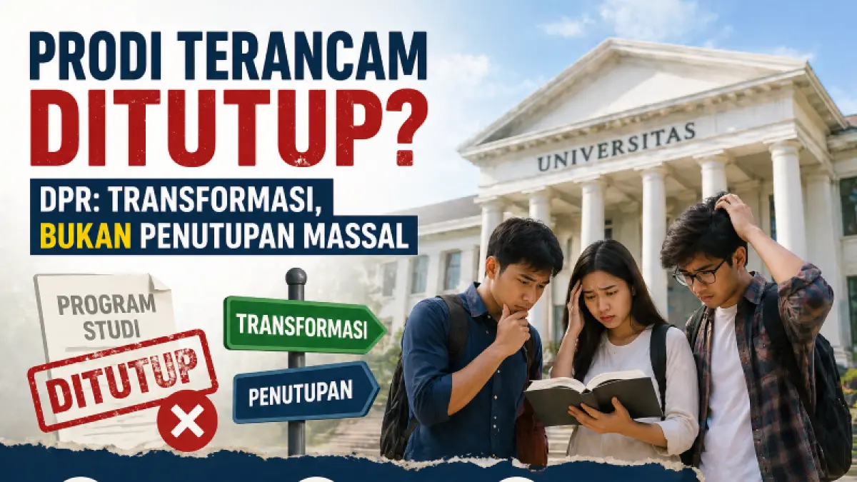 Ilustrasi kekhawatiran mahasiswa terhadap wacana penutupan program studi di tengah dorongan transformasi pendidikan tinggi. (Ilustrasi: AI)