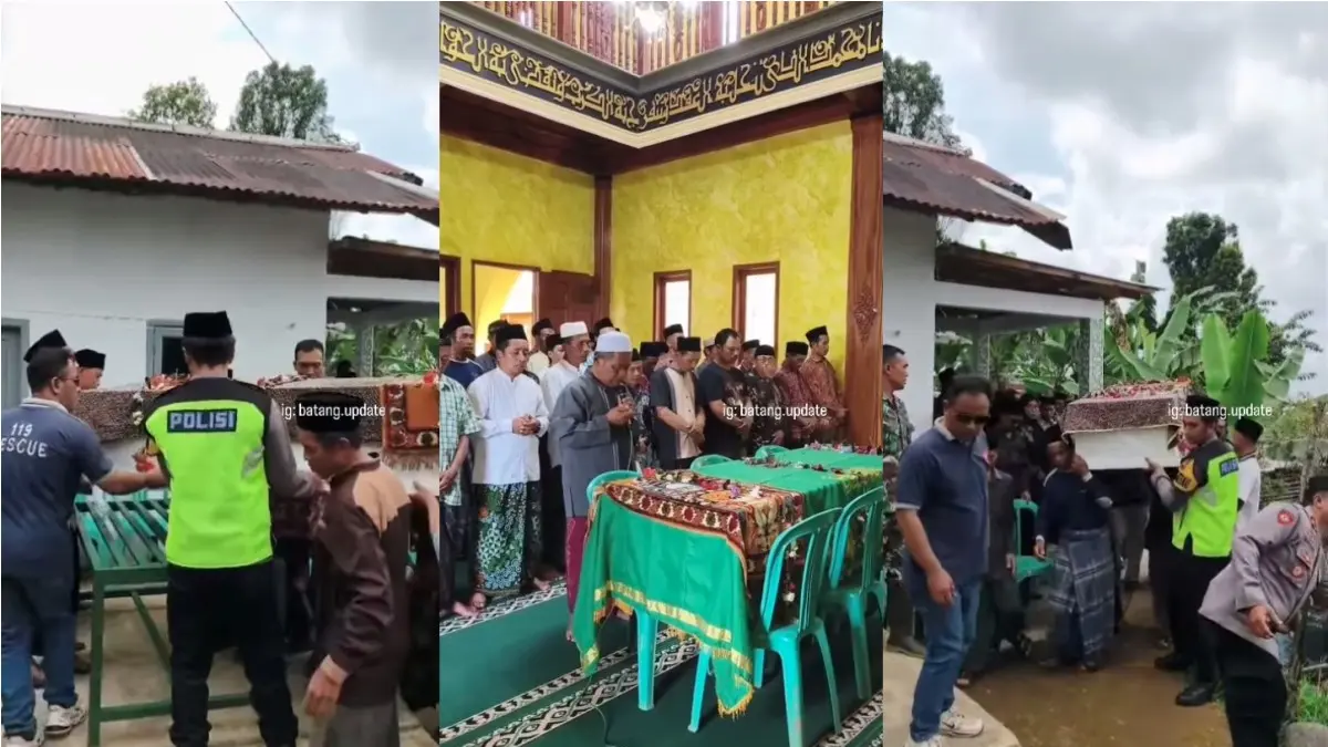 Jenazah PRT yang dilaporkan jatuh dari lantai 4 gedung majikannya dibawa ke kampung halaman di Desa Ngroto, Kabupaten Batang, Jawa Tengah pada Minggu (26/4). (INSTAGRAM/@batang_info)