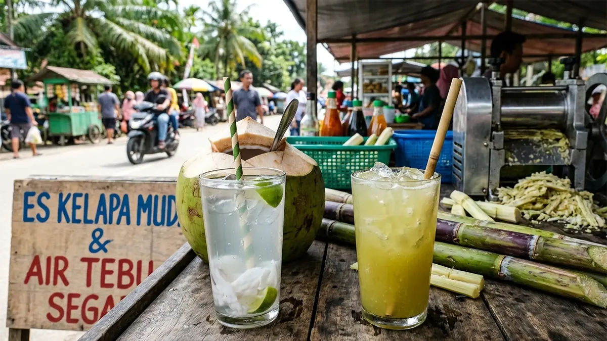 Ilustasi air kelapa dan air tebu (AI)