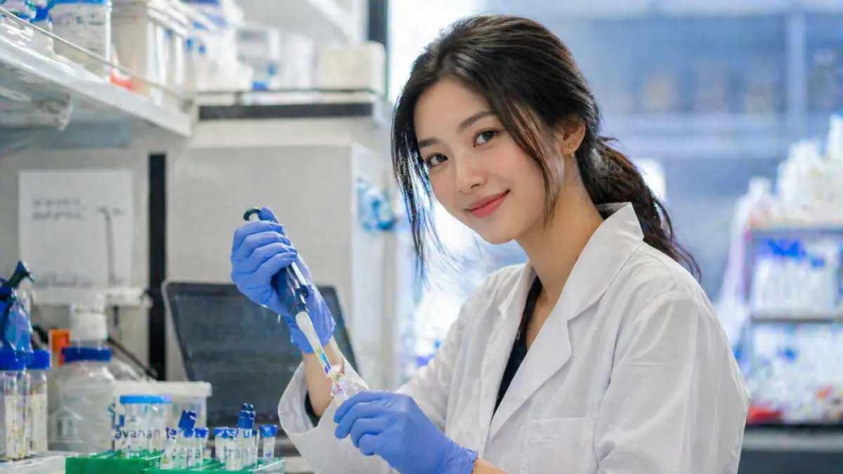 Ilustrasi seorang peneliti muda melakukan eksperimen di laboratorium modern, mencerminkan pentingnya riset inovatif yang berdampak bagi pembangunan. (AI)