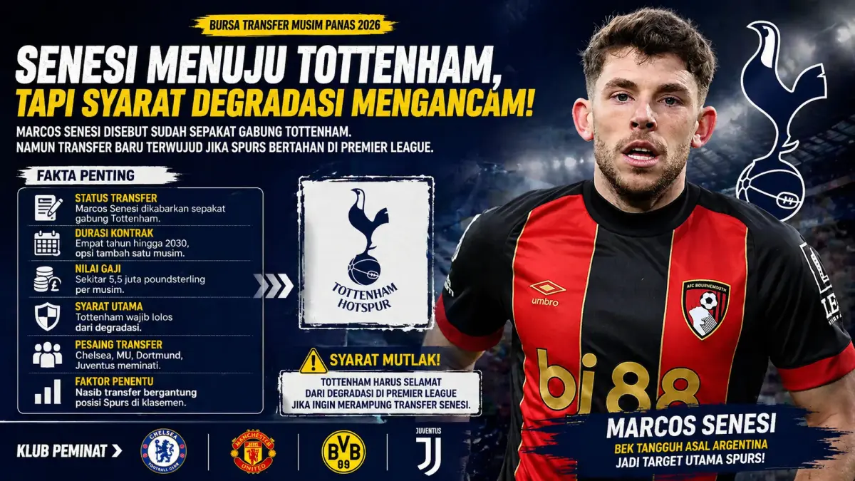 Marcos Senesi dikabarkan siap ke Tottenham, tetapi transfer menunggu nasib Spurs di Liga Primer. (chatgpt/pontianak post)