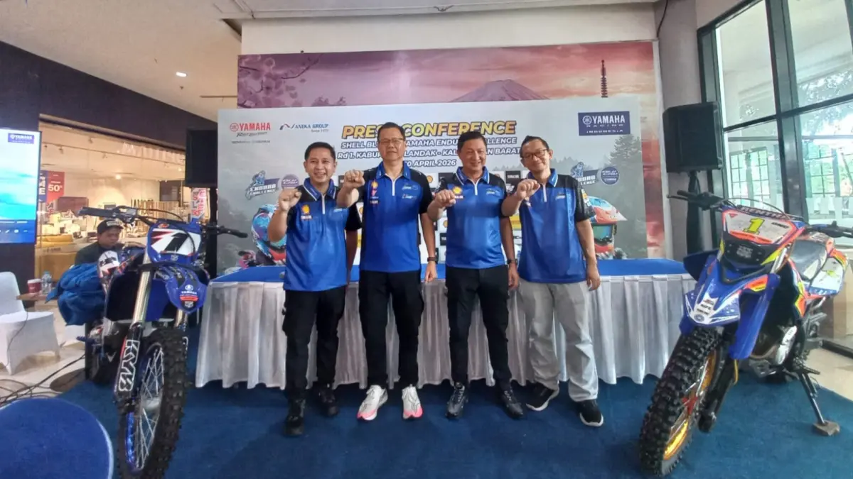 Kegiatan press conference gelaran Shell BLU CRU Yamaha Enduro Challenge, Kamis (30/1). Event akbar ini dijadwalkan digelar di Stadion Patih Gumantar Ngabang, Kabupaten Landak tanggal 30-31 Mei 2026 mendatang. (SITI SULBIYAH/PONTIANAK POST)