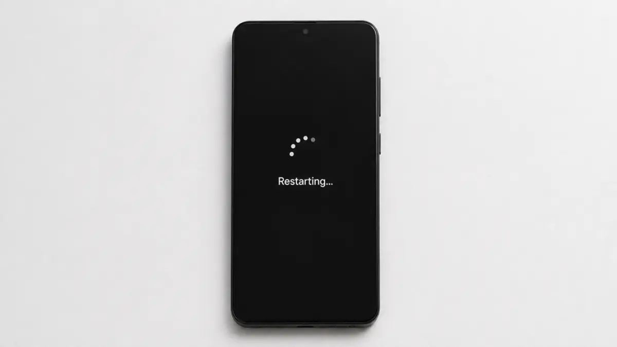 Ilustrasi pengguna Android melakukan restart pada ponsel untuk meningkatkan performa.(Ilustrasi AI)