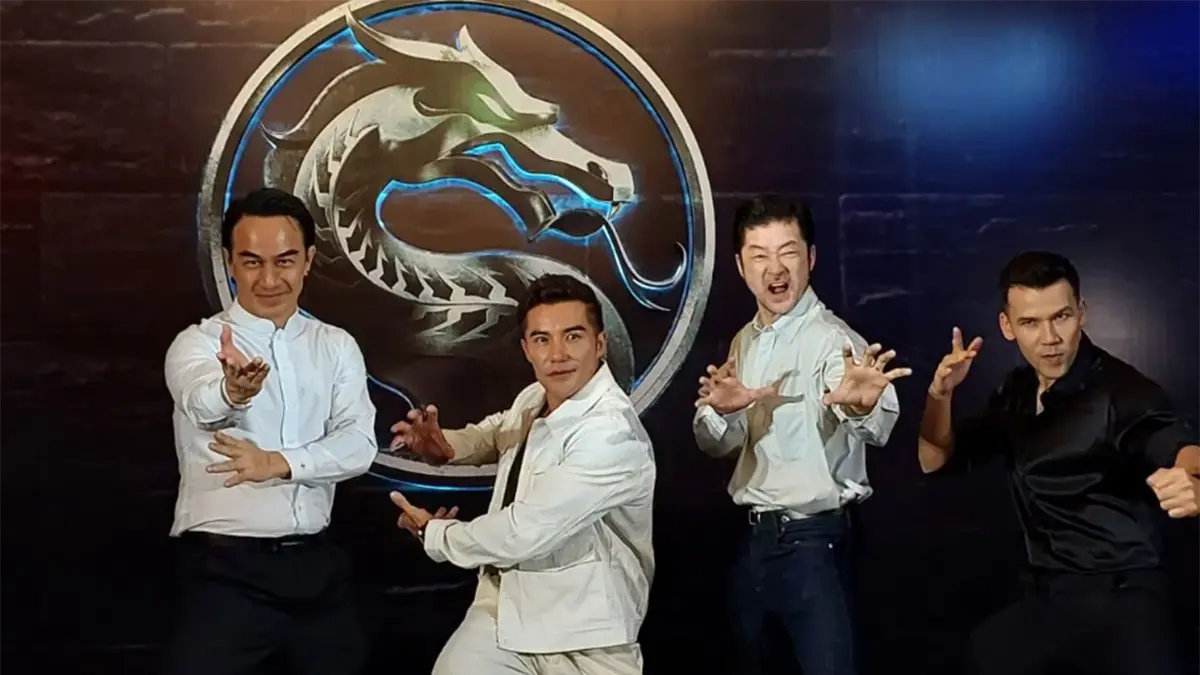 Para pemain Mortal Kombat II yakni Joe Taslim, Ludi Lin, Tadanobu Asano dan Max Huang, dalam acara konferensi pers Mortal Kombat II Global Tour di Jakarta, Minggu (3/5/2026) (ANTARA)