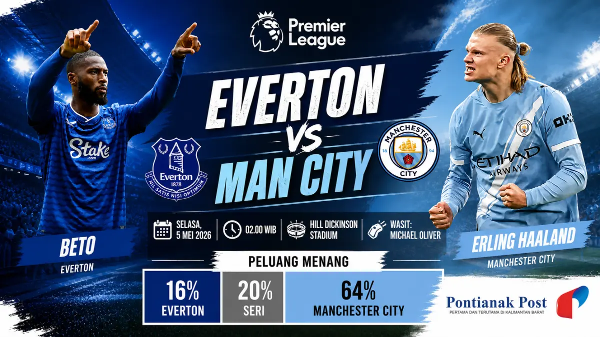 Pertandingan Everton vs Manchester City, Selasa, 5 Mei 2026 pukul 02.00 WIB. (instagram/diolah AI-Pontianak Post)