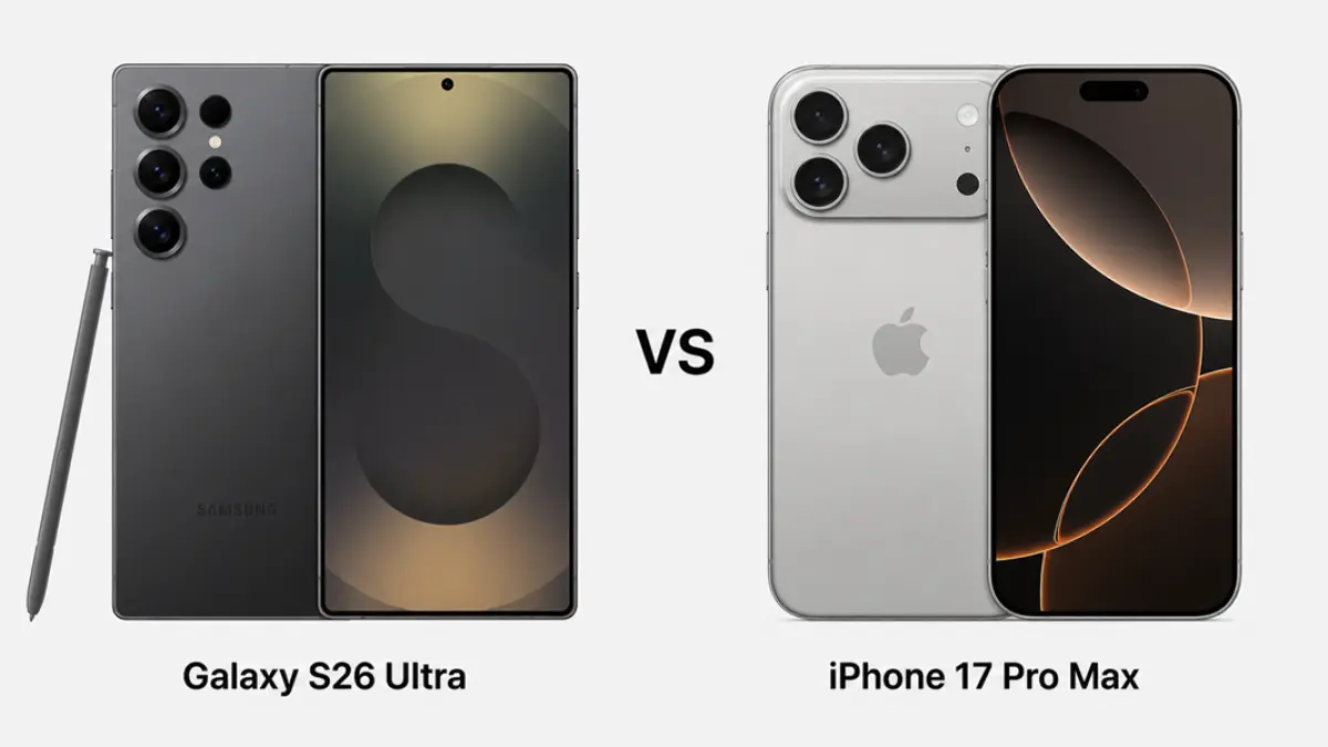 Perbandingan performa Galaxy S26 Ultra dan iPhone 17 Pro Max dalam uji kecepatan.(Ilustrasi AI)