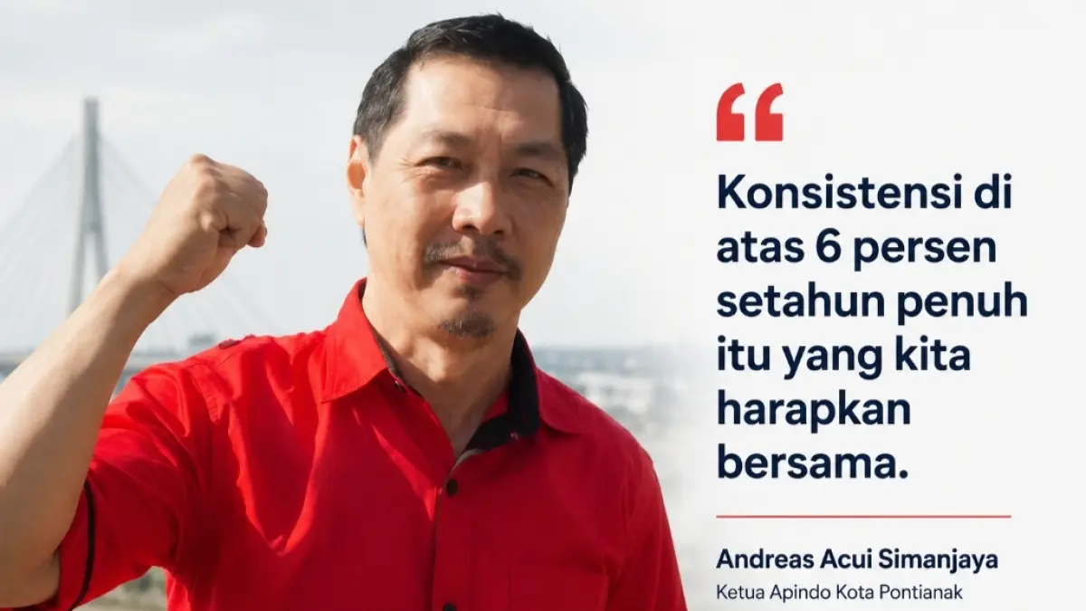Ketua Apindo Kota Pontianak, Andreas Acui Simanjaya mengomentari pertumbuhan ekonomi Kalbar Tw-1 2026 yang tembus 6,14 persen (YoY)