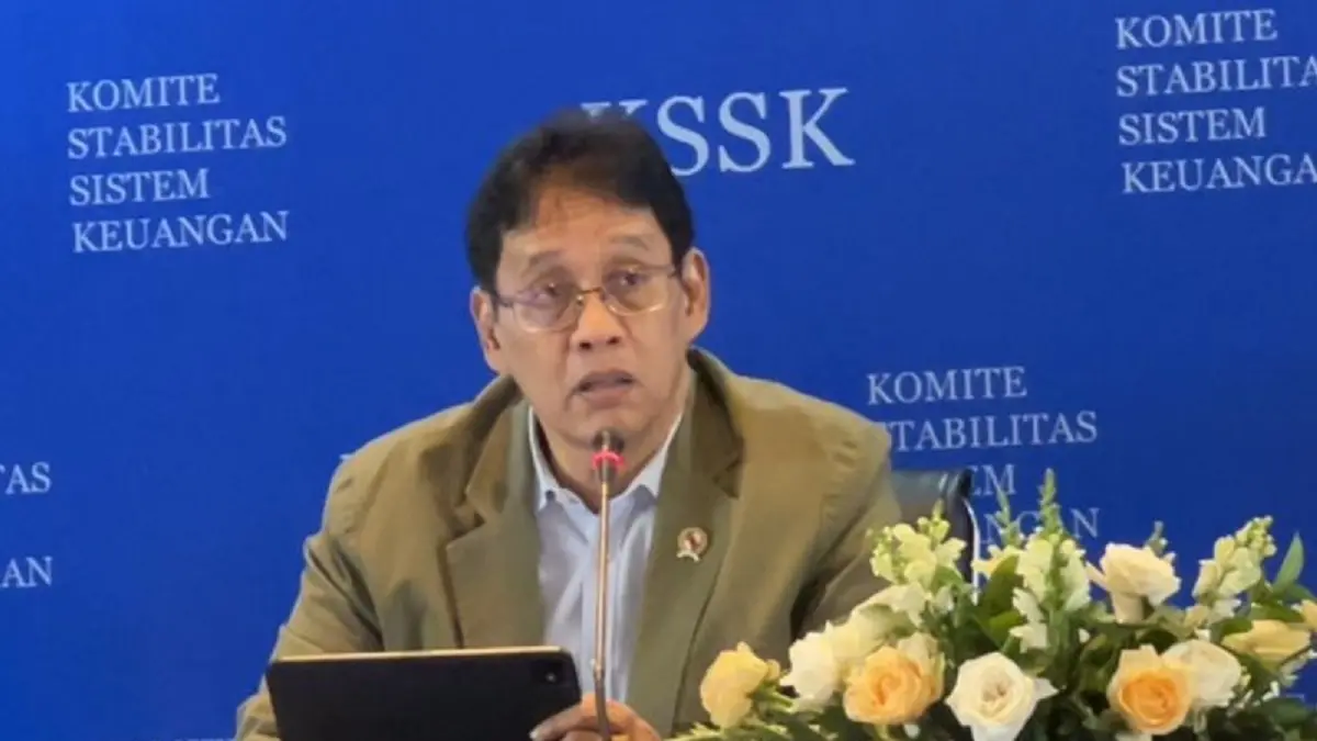 Menteri Keuangan Purbaya Yudhi Sadewa dalam konferensi pers Komite Stabilitas Sistem Keuangan (KSSK) di Jakarta, Kamis (7/5). (ANTARA/Putu Indah Savitri)