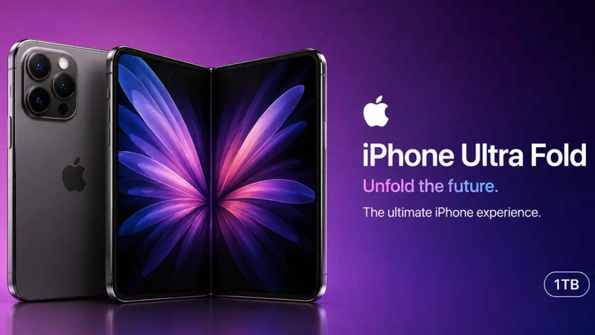 Render iPhone Ultra Fold tampil dengan desain lipat lebih lebar seperti paspor.(Ilustrasi AI)&nbsp;