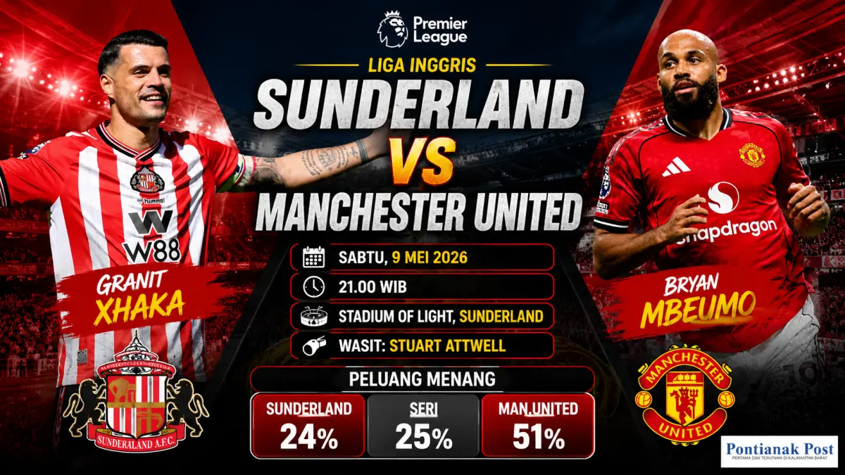 Manchester United tetap fokus meraih kemenangan melawan Sunderland meski sudah mengamankan tiket Liga Champions. (Infografis: AI/Pontianak Post)