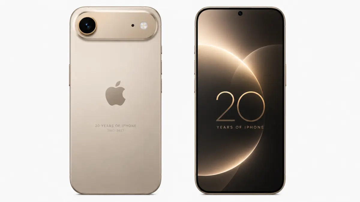 Konsep desain iPhone 20 menampilkan layar quad-curved dengan bezel ultra tipis khas Apple.(Ilustrasi AI)