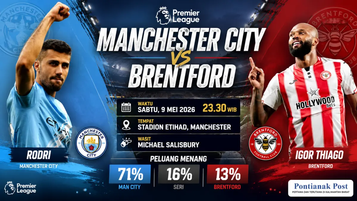Rodri siap comeback bersama Manchester City jelang laga melawan Brentford. (Infografis: AI/Pontianak Post)