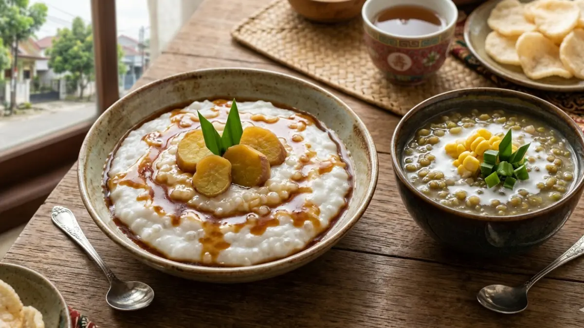 Ilustrasi bubur sumsum dan kacang hijau (AI)