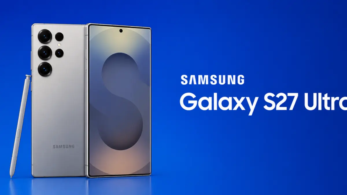 Render Samsung Galaxy S27 Ultra memperlihatkan desain kamera horizontal terbaru. (Ilustrasi AI)