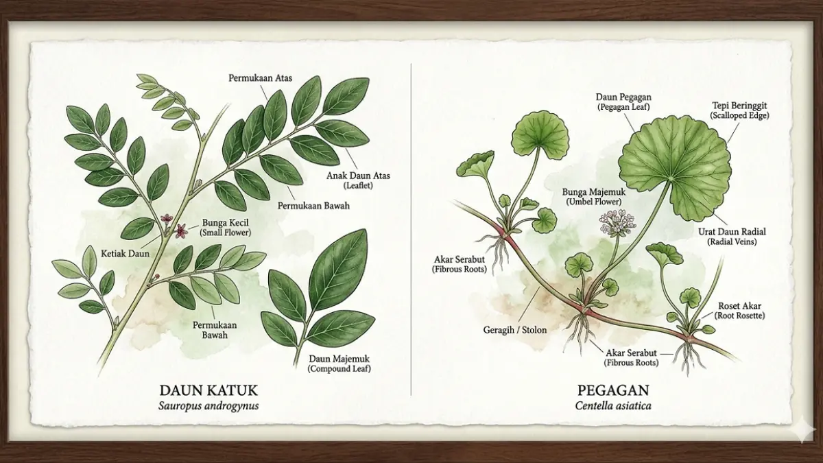 Ilustrasi daun katuk dan pegagan (AI)
