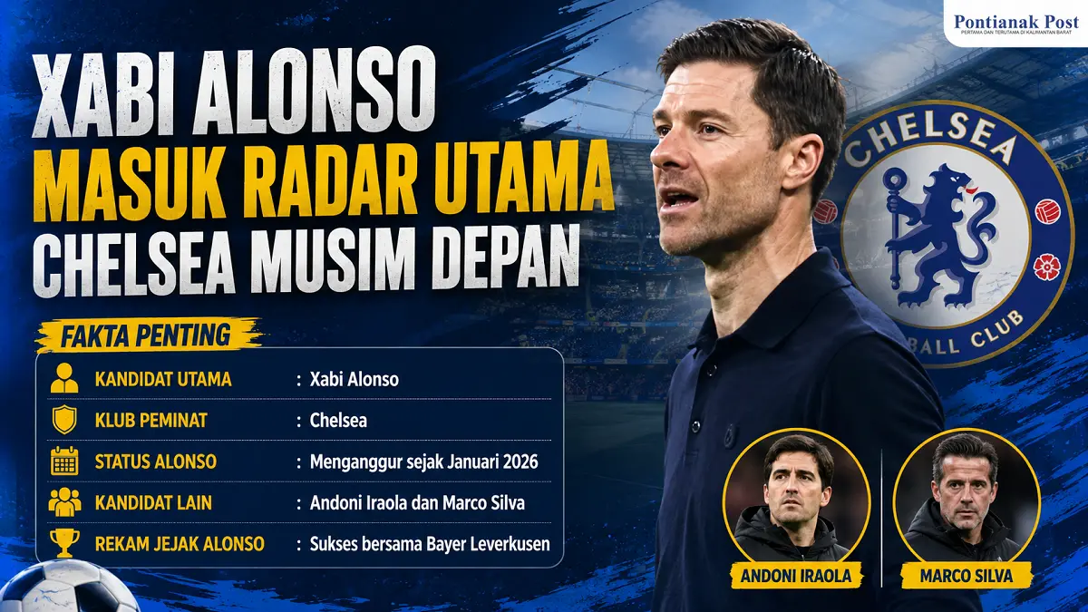 Xabi Alonso masuk daftar teratas calon pelatih baru Chelsea musim depan. (Infografis: AI/Pontianak Post)