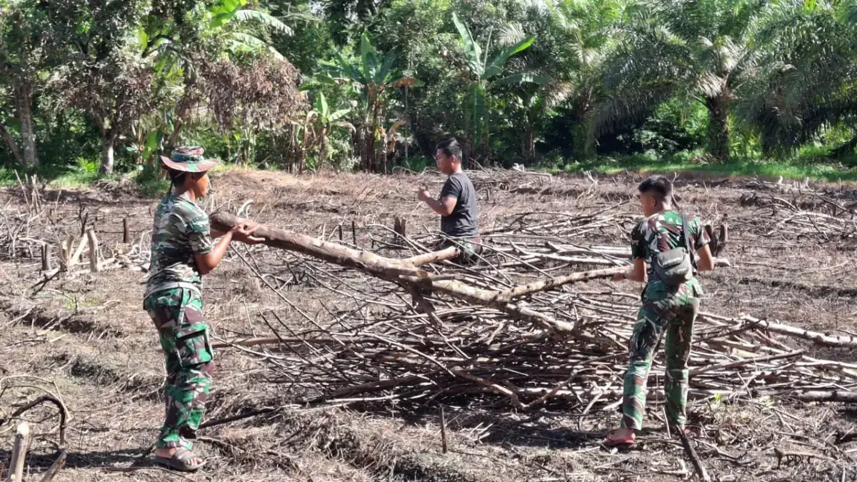Satgas TMMD Sanggau bersama warga membuka lahan jagung di Desa Semayang Kabupaten Sanggau. (SATGAS TMMD SANGGAU)
