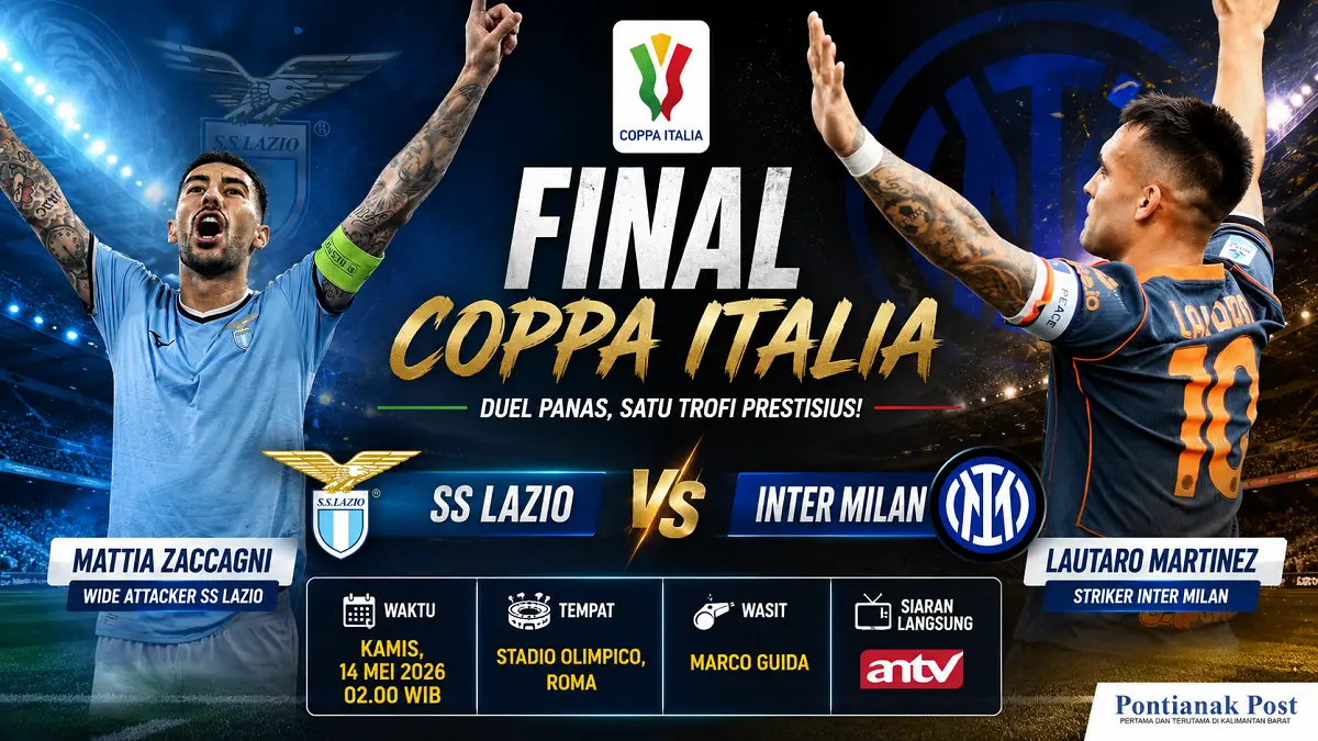 Striker Inter Milan Lautaro Martinez dan wide attacker SS Lazio Mattia Zaccagni bakal beradu tajam di Stadio Olimpico. (Infografis: AI/Pontianak Post)