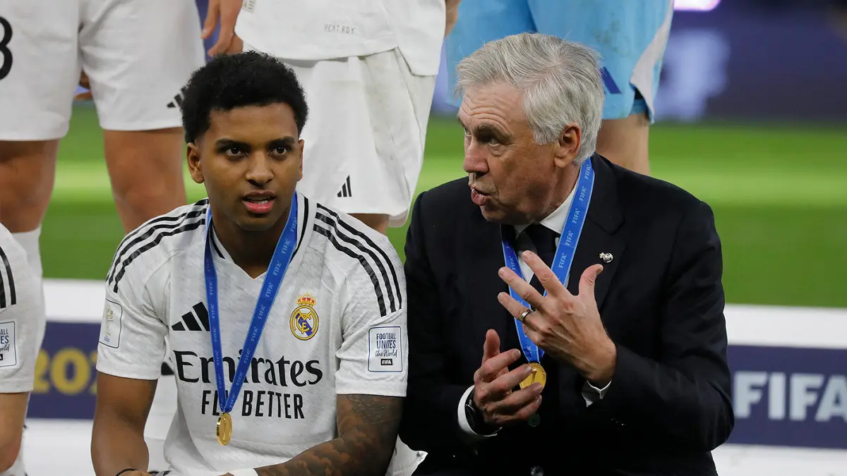 Carlo Ancelotti dan Rodrygo pernah juara bersama di Real Madrid. (beIN Sport)