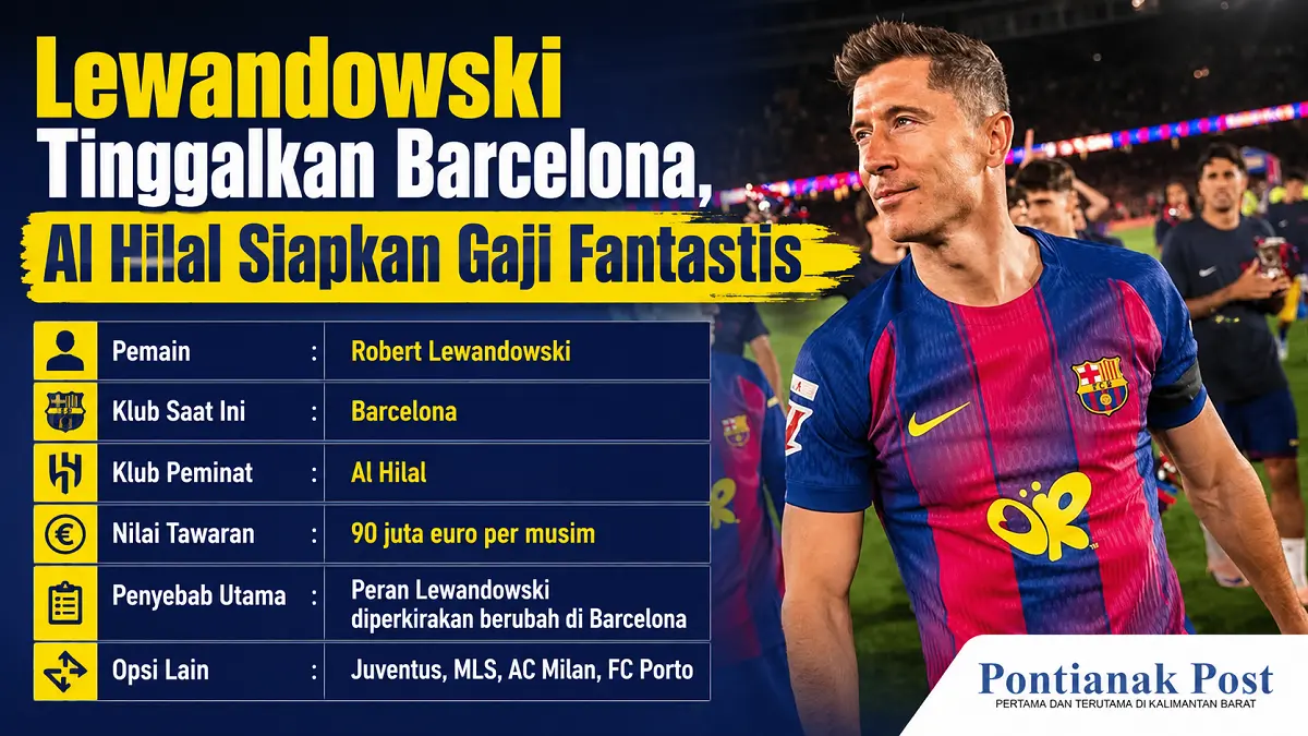 Robert Lewandowski dikabarkan semakin dekat meninggalkan Barcelona menuju Al Hilal. (Infografis:AI/Pontianak Post)