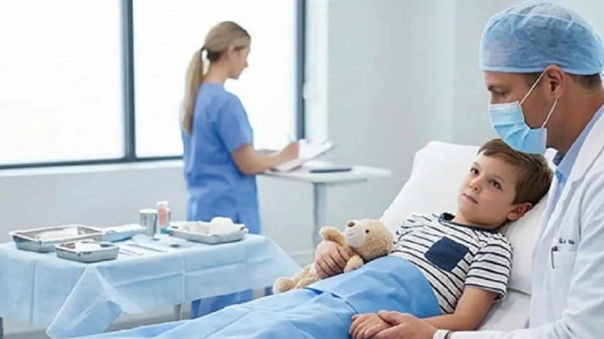 Ilustrasi dokter menenangkan anak yang akan menjalani prosedur sunat (AI)