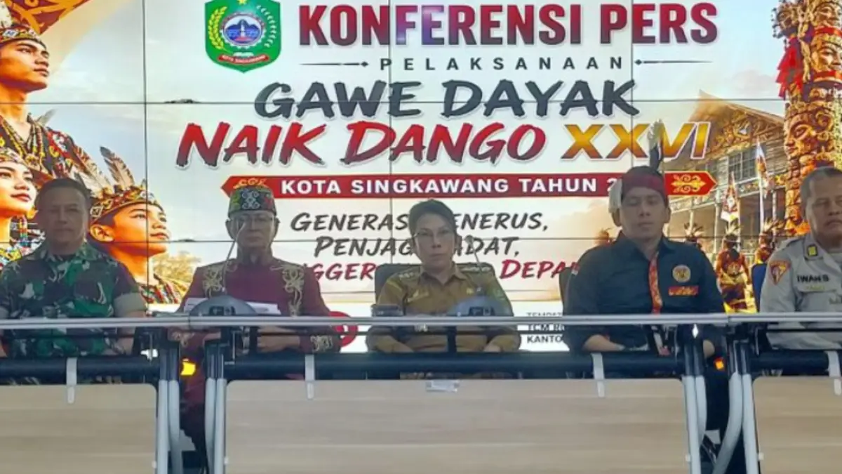 Pemerintah Kota Singkawang, Kalbar, bersama panitia menggelar konferensi pers terkait pelaksanaan Gawe Dayak Naik Dango XXVI Tahun 2025/6 di Singkawang (ANTARA/Narwati)