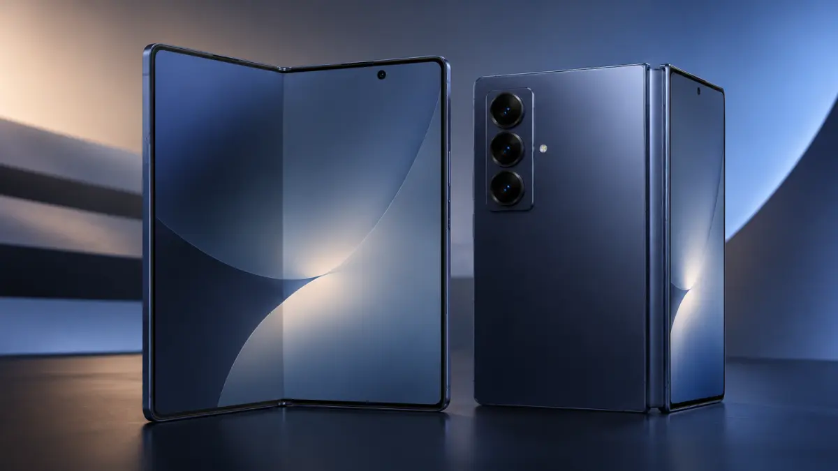Bocoran case Galaxy Z Fold 8 Wide memperlihatkan desain layar lebih lebar dan modul kamera baru. (Ilustrasi AI)