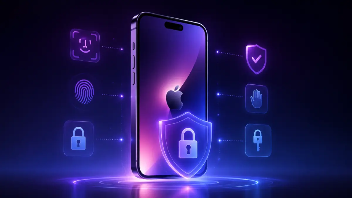 Ilustrasi iPhone dengan fitur keamanan dan privasi tingkat lanjut milik Apple. (Ilustrasi AI)