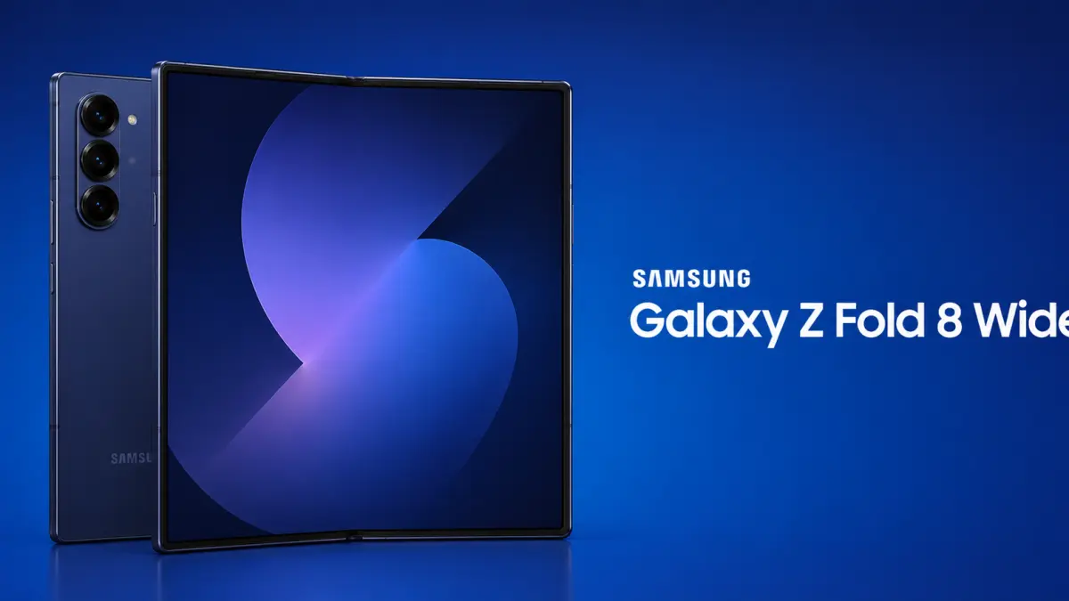 Render Galaxy Z Fold 8 menampilkan desain lebih tipis dengan lipatan layar yang semakin samar. (Ilustrasi AI)
