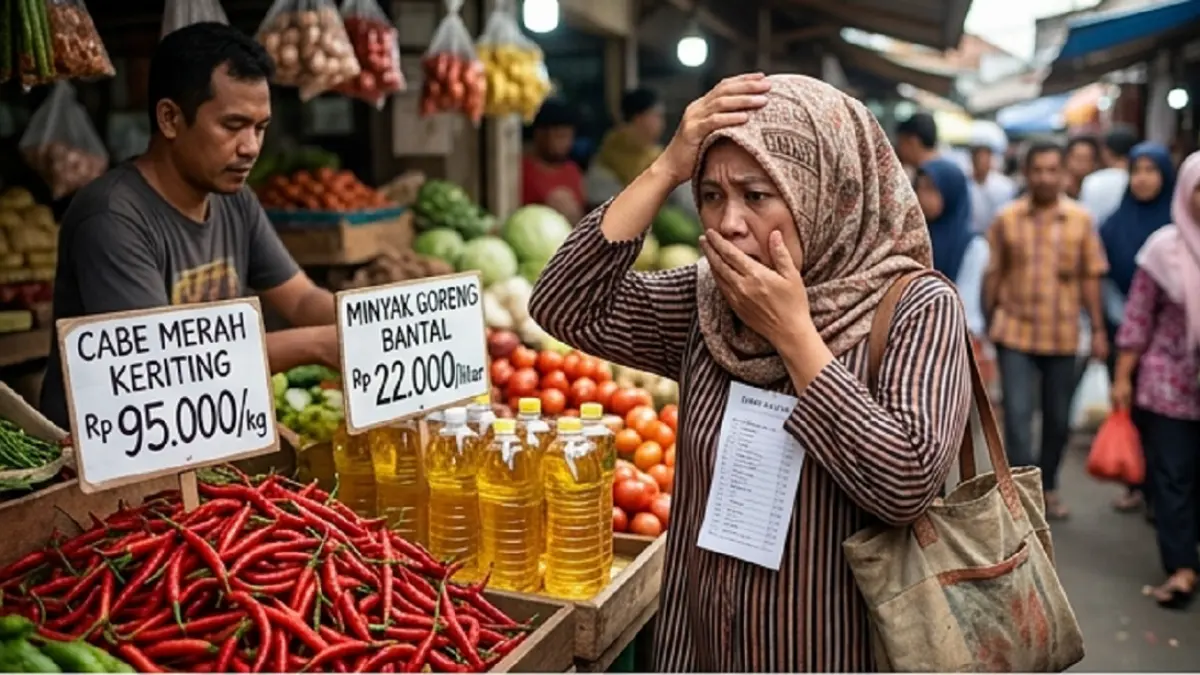 Ilustrasi ibu kaget melihat harga pangan melonjak. (AI)