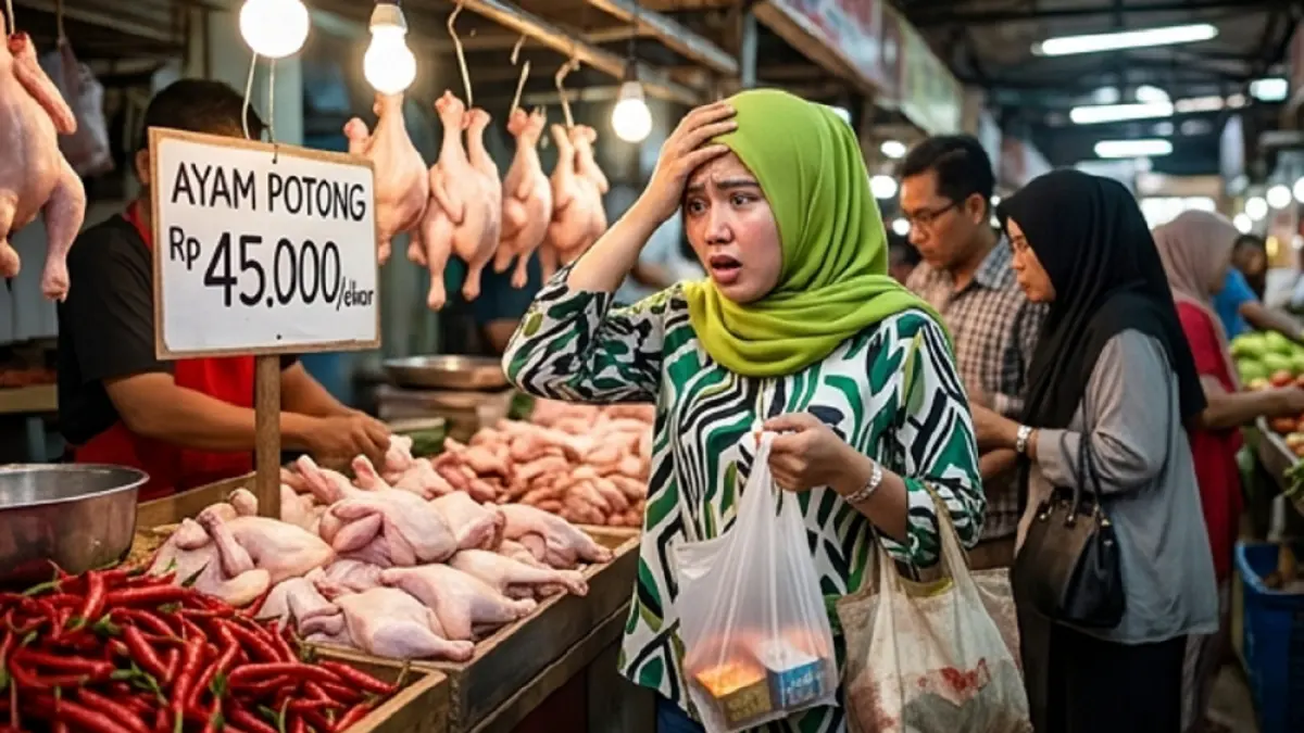 Ilustrasi ibu kaget melihat kenaikan harga pangan (AI)