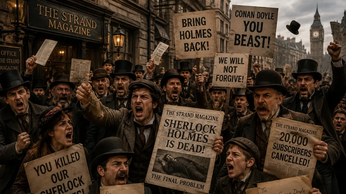 Ilustrasi fans fanatik Sharelock Holmes saat karakter tokoh ini "dibunuh" oleh Conan Doyle