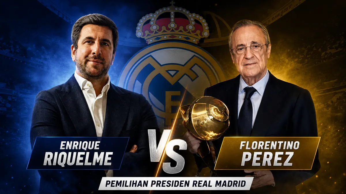 Real Madrid akan menggelar pemilu presiden pertama dalam 20 tahun usai Enrique Riquelme menantang Florentino Perez. (Kolase:AI)