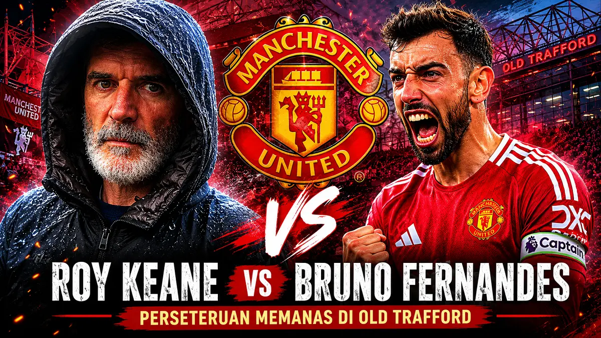 Bruno Fernandes dan Roy Keane terlibat perang komentar usai rekor assist Premier League pecah. (Kolase AI)