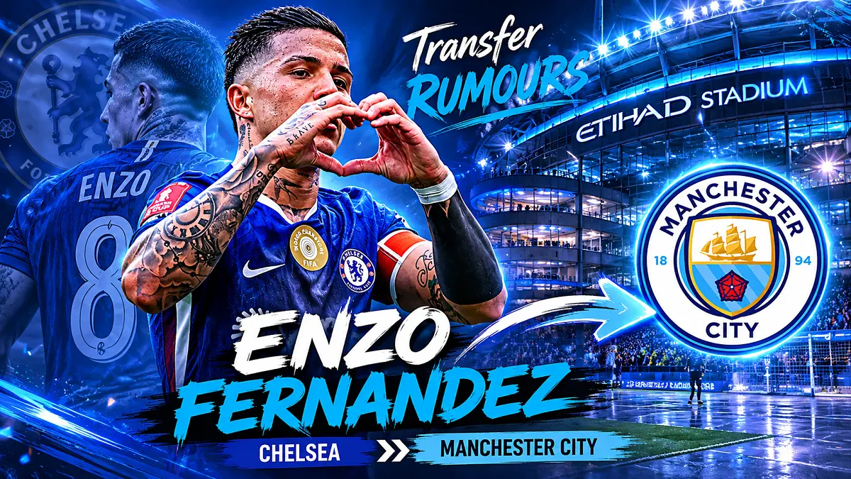 Enzo Fernandez dikabarkan menjadi target utama Manchester City pada bursa transfer musim panas. (Dok.Chelsea, Diolah:AI)