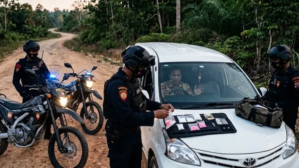 Petugas kepolisian memeriksa barang bukti sabu dan pil ekstasi hasil pengungkapan kasus narkoba bermodus titipan travel di Kabupaten Kubu Raya, Kalimantan Barat, menjelang Hari Raya Iduladha 1447 Hijriah.