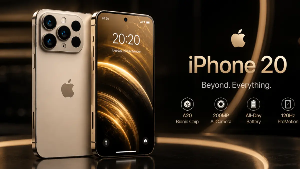Render terbaru iPhone 20 memperlihatkan desain layar lengkung penuh yang disebut menjadi masa depan smartphone Apple. (Ilustrasi AI)