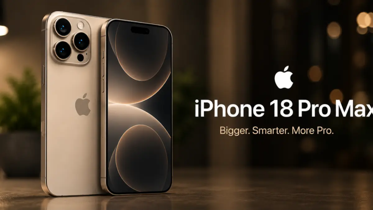 Render iPhone 18 Pro Max menampilkan desain premium dengan sistem kamera baru berbasis aperture mekanis. (Ilustrasi AI)