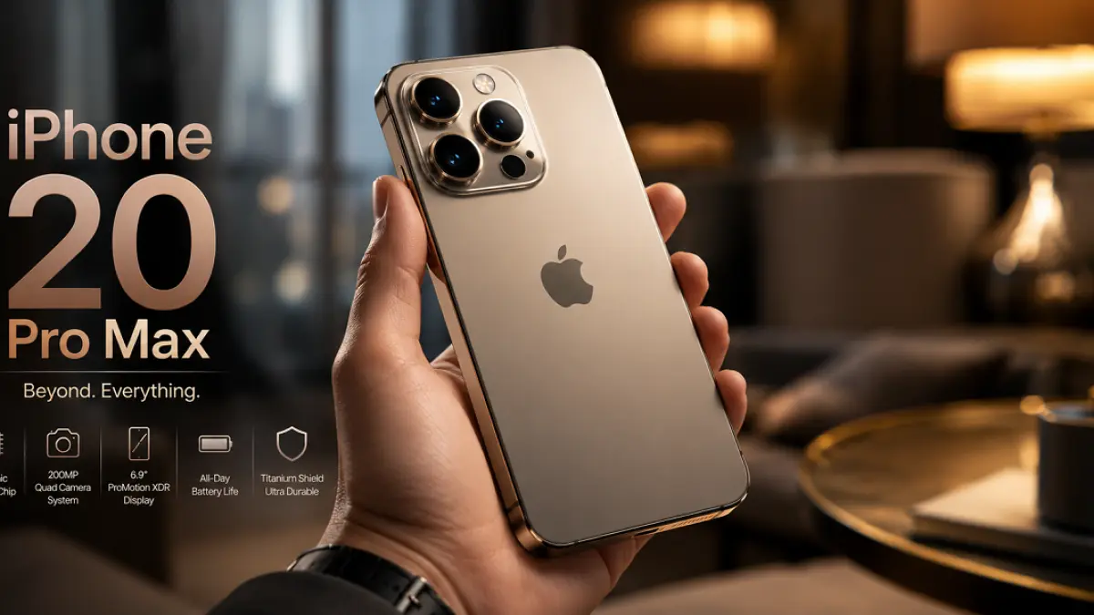 Render iPhone 20 Pro Max memperlihatkan desain layar penuh tanpa Dynamic Island. (Ilustrasi AI)