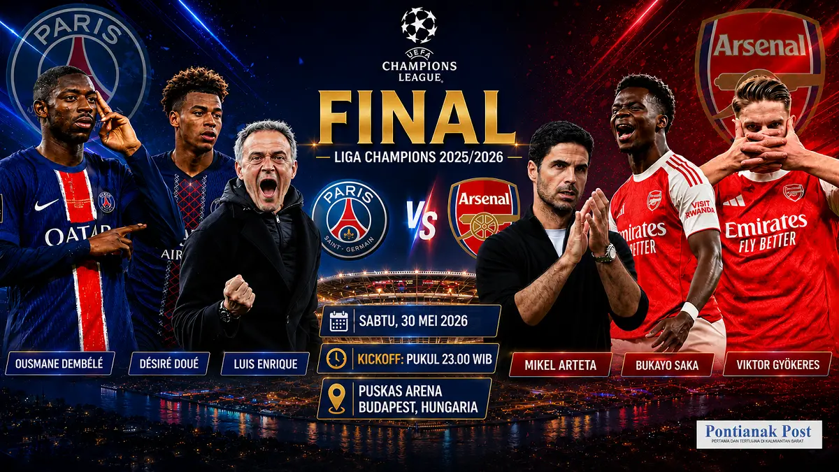 Luis Enrique dan Mikel Arteta akan beradu strategi pada final Liga Champions di Budapest. (IG, Diolah AI/Pontianak Post)