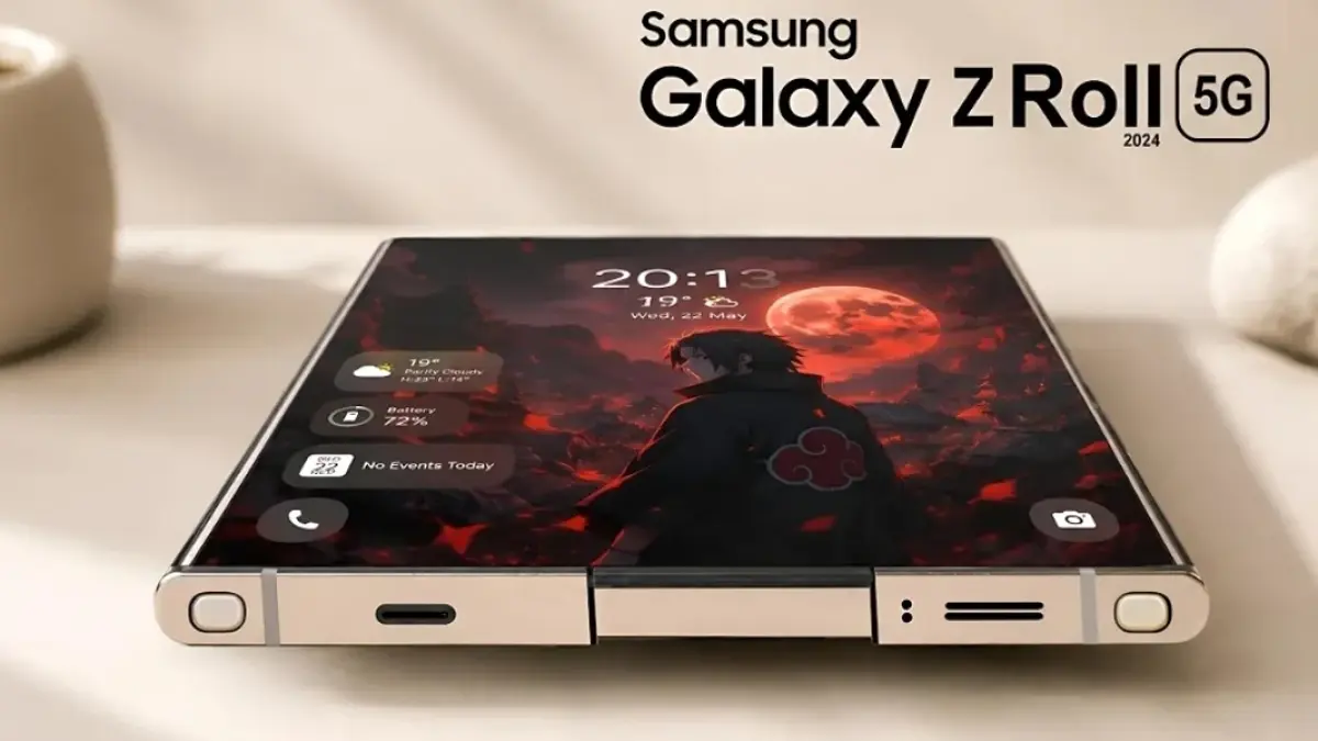 Galaxy Z Roll 5G yang mengusung layar gulung (rollable display) hingga 12,4 inci.(Ilustrasi AI)