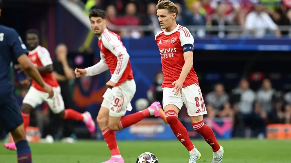 Martin Odegaard beraksi di final Liga Champions melawan PSG. (Dok.Arsenal)