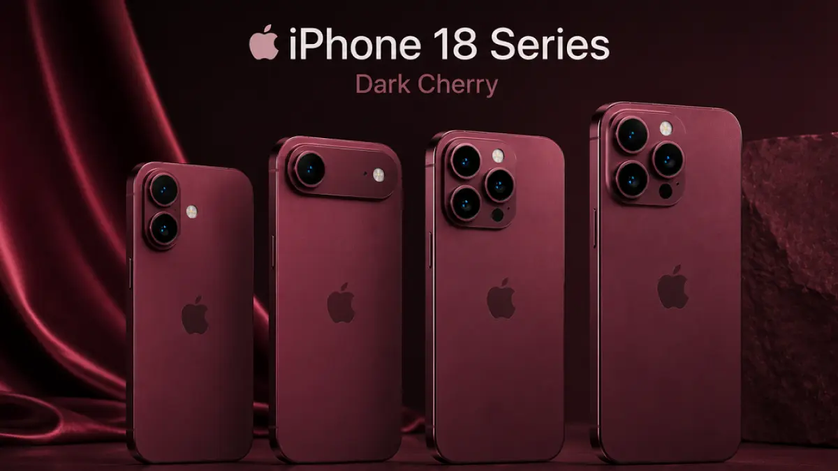 Render iPhone 18 Pro Max memperlihatkan pilihan warna baru Dark Cherry yang disebut menjadi andalan Apple tahun ini. (Ilustrasi AI)