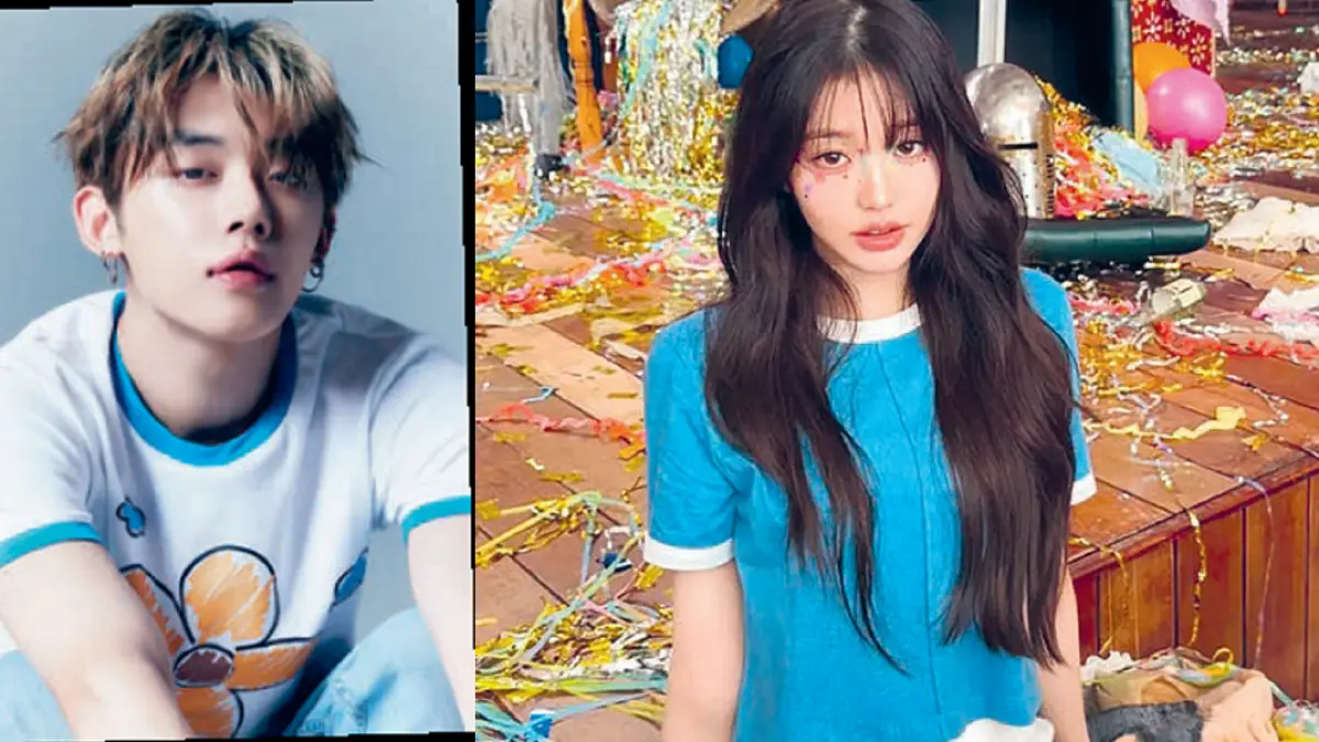 Yeonjun TXT (kiri) dan Jang Won-young (kanan) mengenakan ringer tee (DOK JAWAPOS)