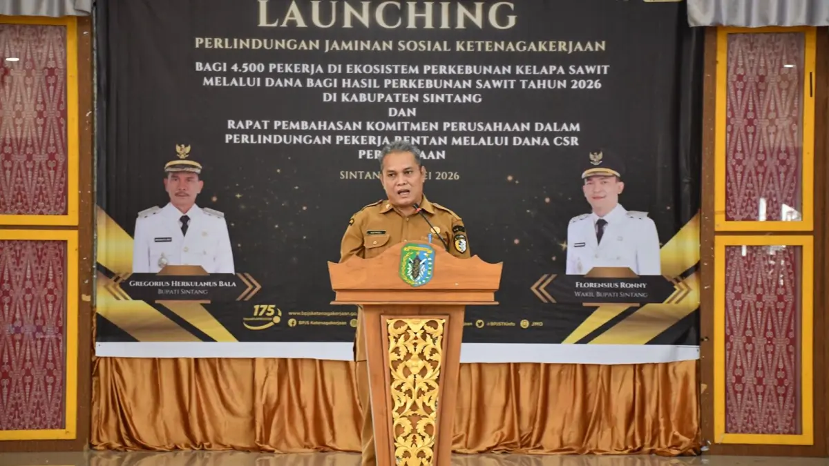 Pelaksana Tugas Kepala Dinas Tenaga Kerja dan Transmigrasi Kabupaten Sintang, Yustinus mengatakan keberadaan jaminan sosial ketenagakerjaan menjadi instrumen penting dalam menjaga kesejahteraan pekerja. (ISTIMEWA)