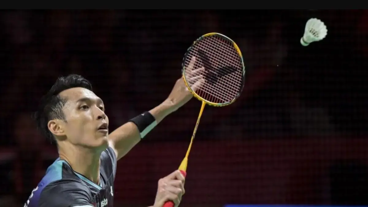 FINAL: Pebulu tangkis putra Indonesia Jonathan Christie dalam pertandingan final Indonesia Open melawan andalan Kanada, Victor Lai&nbsp; di Istora Senayan, Jakarta, Minggu (7/6/2026). (FAUZAN/ANTARA)