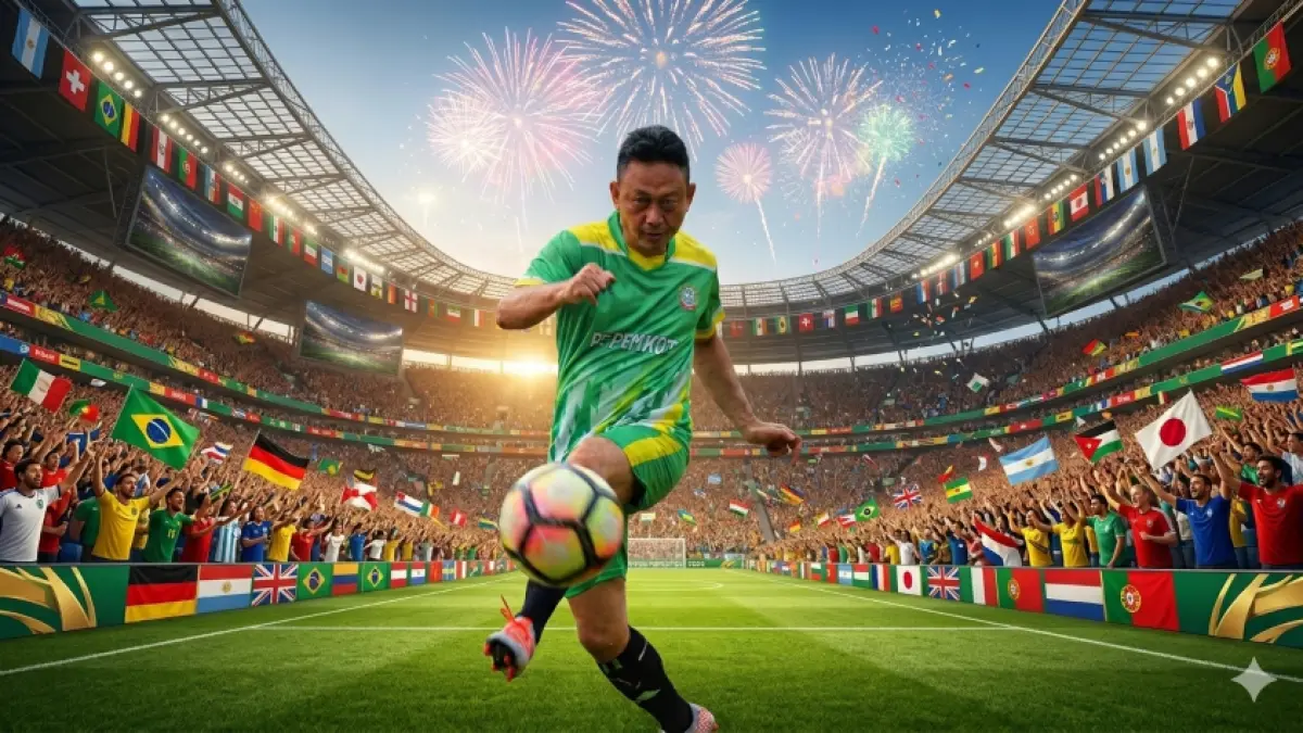Edi Kamtono menendang bola. (Diolah AI)