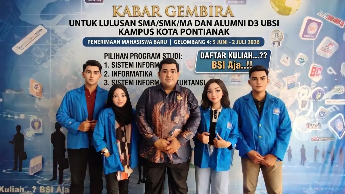 Penerimaan Mahasiswa Baru Universitas Bina Sarana Informatika (UBSI) Kampus Kota Pontianak kembali dibuka mulai 5 Juni. (ISTIMEWA)