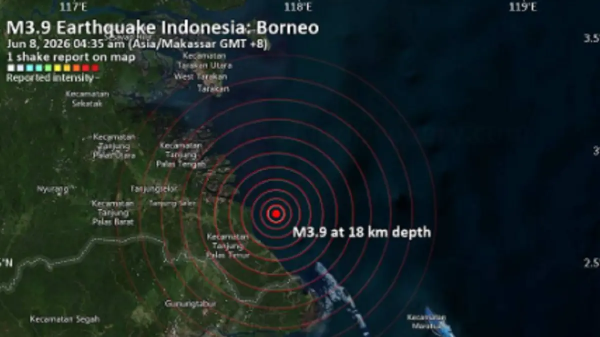 Peta lokasi episentrum gempa magnitudo 3,9 yang mengguncang wilayah Laut Sulawesi dekat Kabupaten Bulungan, Kalimantan Utara. (Dok. BMKG)